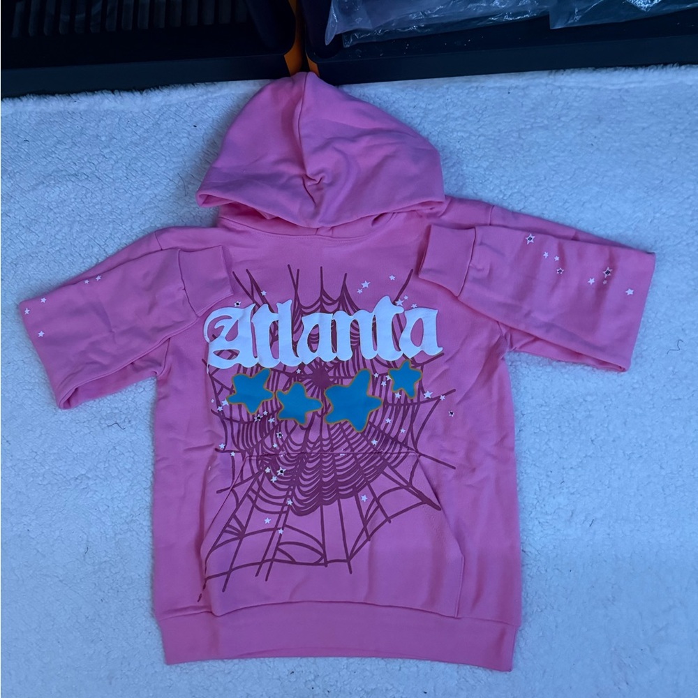 Pink Kids Hoodie with Spider Web Design